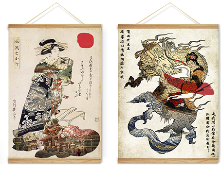 ilustracion tradicional japonesa con doble exposicion